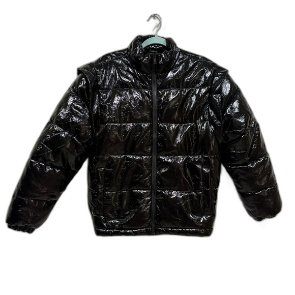 WeWoreWhat Puffer Coat Vest Oversized Snap Off Sleeve Black Winter Women sz XS - Picture 1 of 9